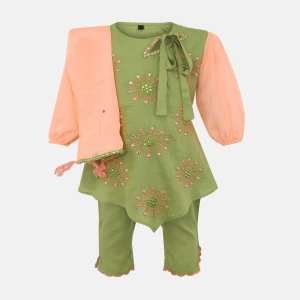 Lime Green Embroidered Mixed Cotton Shalwar Kameez